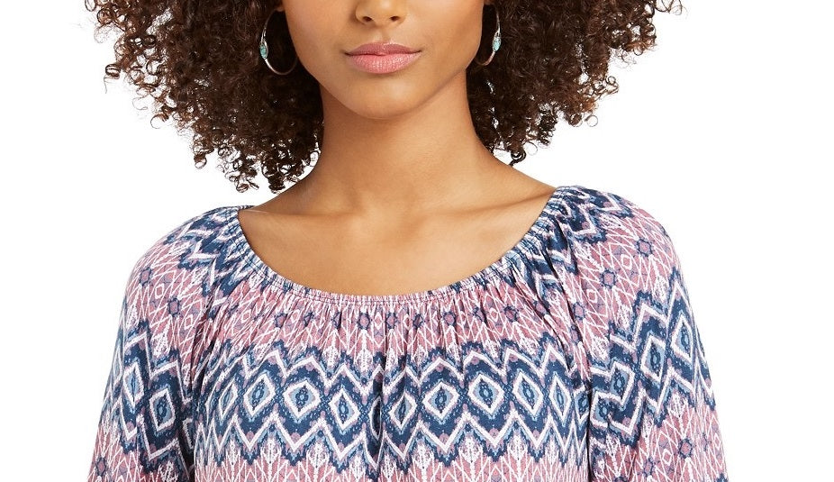 Style & Co Women's Printed On/Off-The-Shoulder Top Blue Size Extra Large