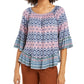 Style & Co Women's Printed On/Off-The-Shoulder Top Dark Blue Size 2 Extra Large