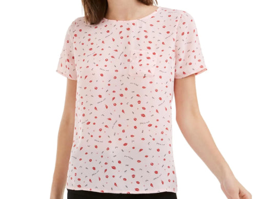 Maison Jules Women's Printed Button-Up Back Top Pink Size Large