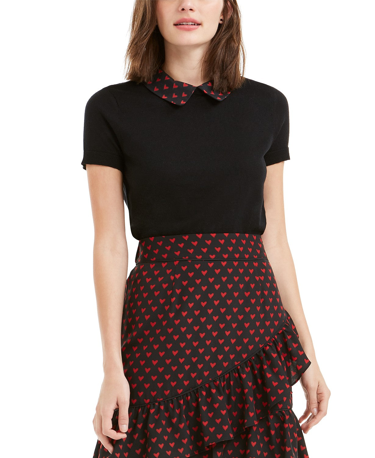 Maison Jules Women's Contrast-Print Collar Top Black Size Medium