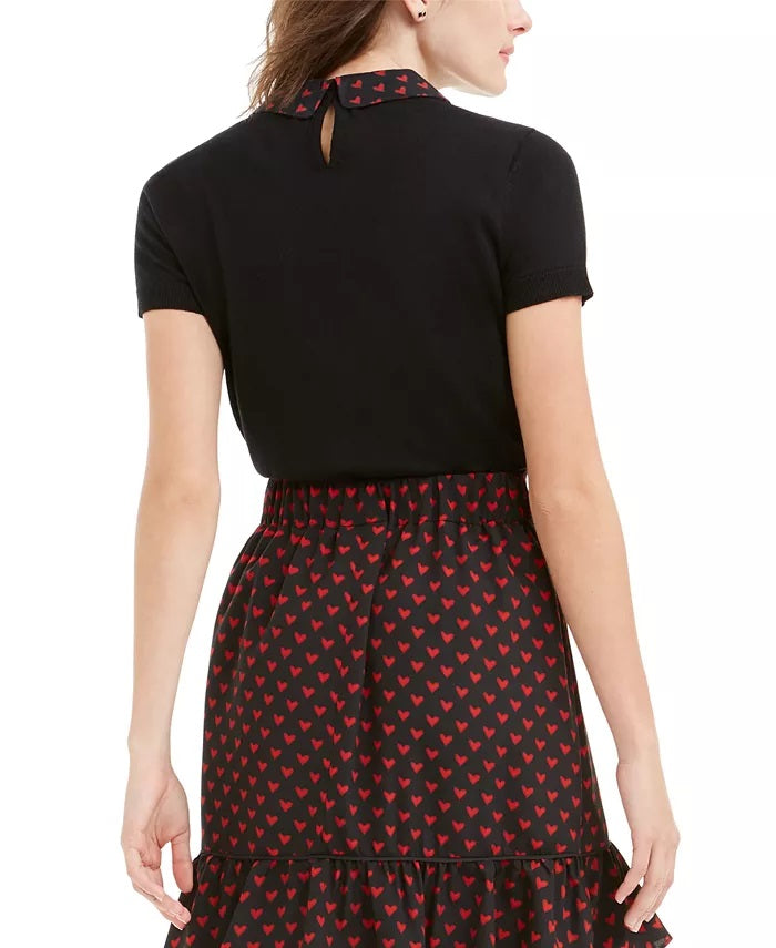 Maison Jules Women's Contrast-Print Collar Top Black Size Medium