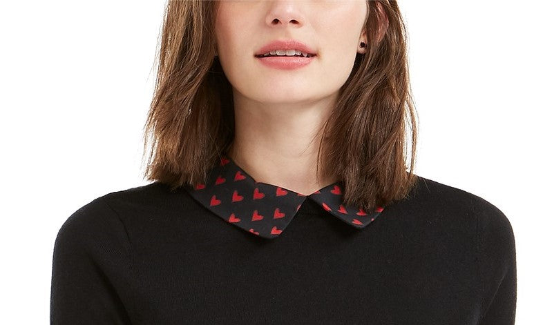 Maison Jules Women's Contrast-Print Collar Top Black Size Medium