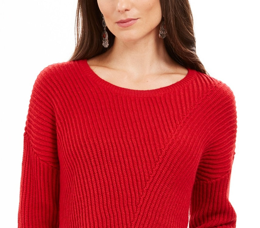Style & Co Women's Ribbed Drop-Shoulder Sweater  Red Size Large