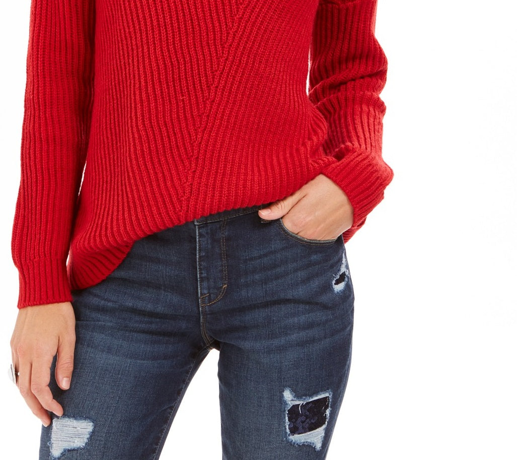 Style & Co Women's Ribbed Drop-Shoulder Sweater  Red Size Large