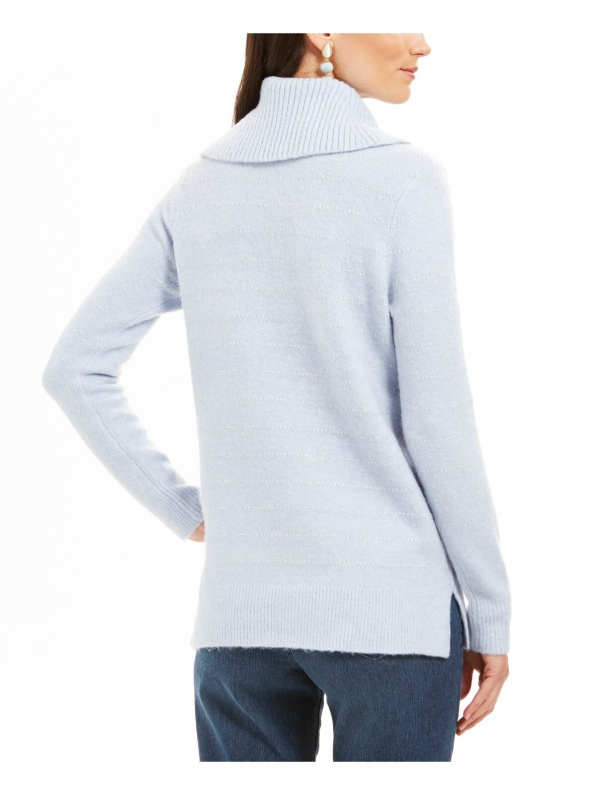 Style & Co Women's Lurex Cowl-Neck Sweater Blue Size X-Large
