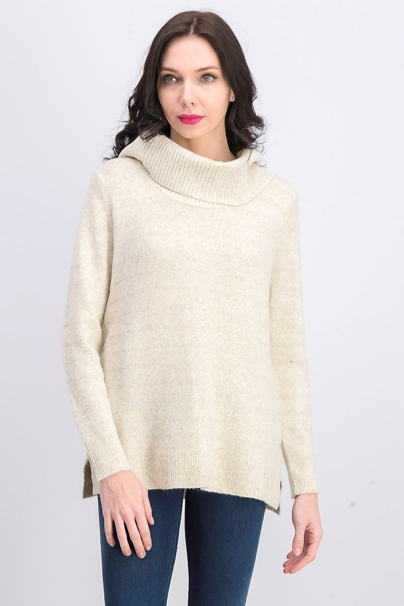Style & Co Women's Lurex Cowl-Neck Sweater Light Beige Size Large