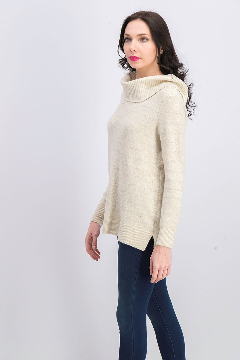 Style & Co Women's Lurex Cowl-Neck Sweater Light Beige Size Large