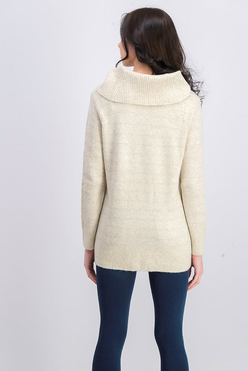 Style & Co Women's Lurex Cowl-Neck Sweater Light Beige Size Large