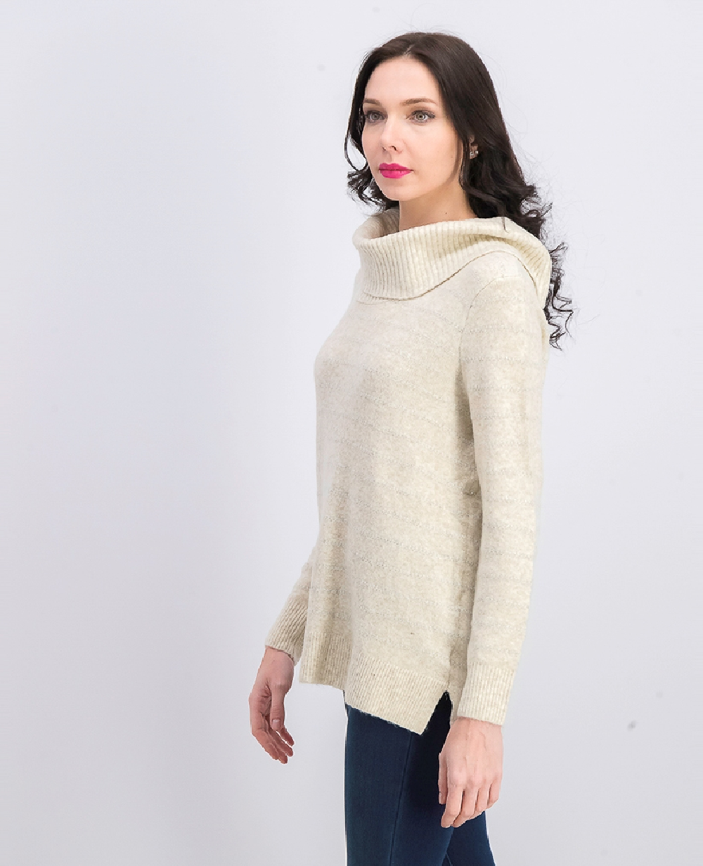 Style & Co Women's Lurex Cowl-Neck Sweater Beige Size Medium
