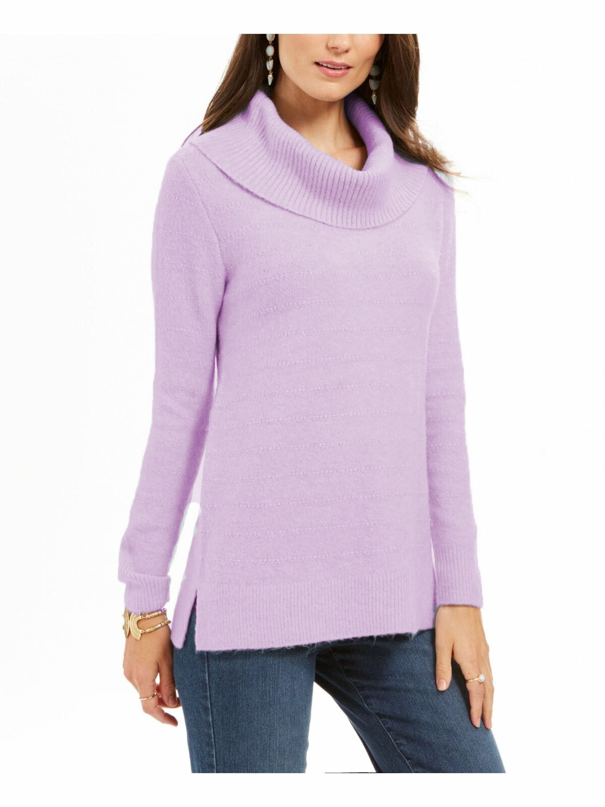 Style & Co Women's Lurex Cowl-Neck Sweater Lilac Size Extra Large