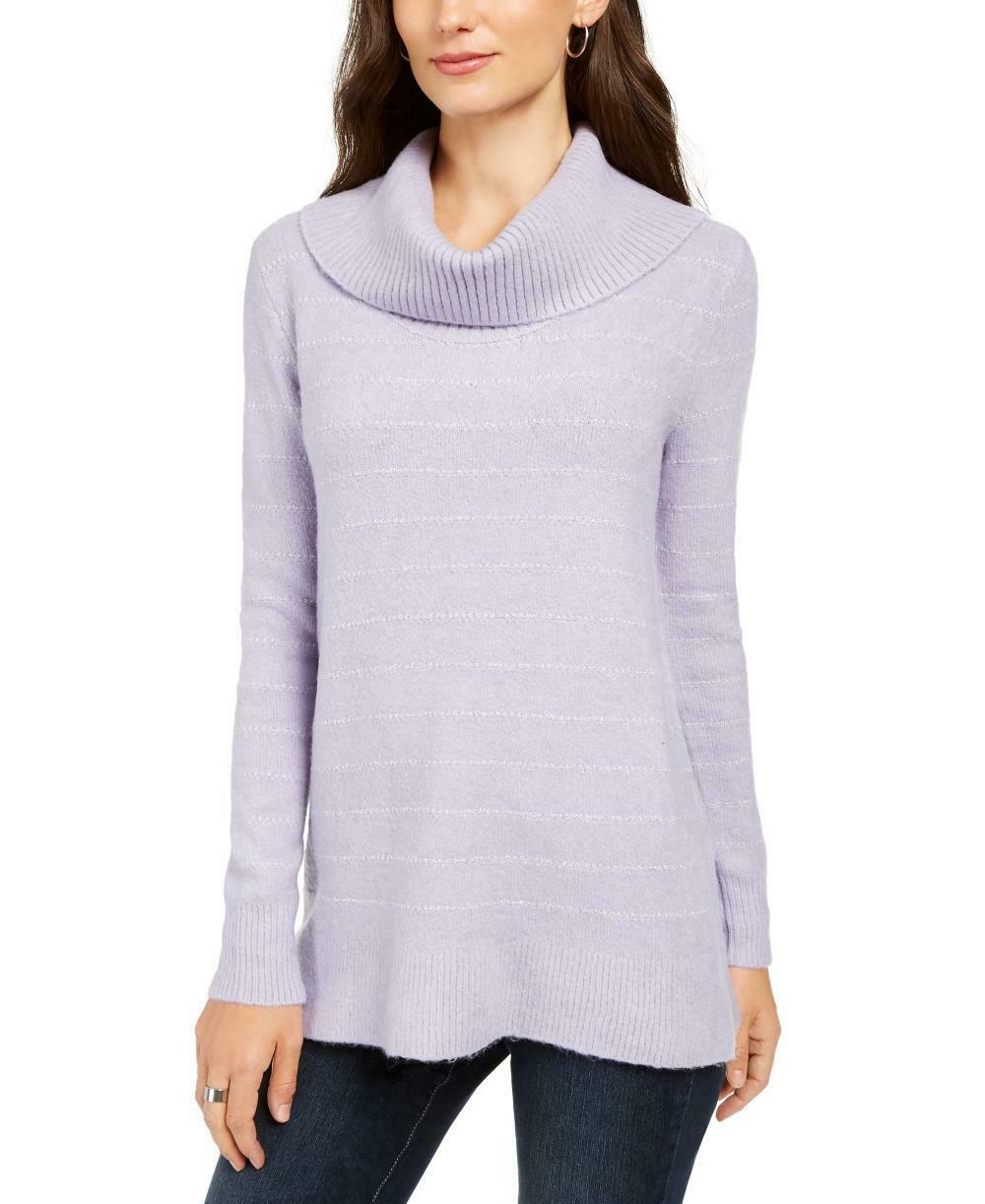 Style & Co Women's Lurex Cowl-Neck Sweater Purple Size Medium