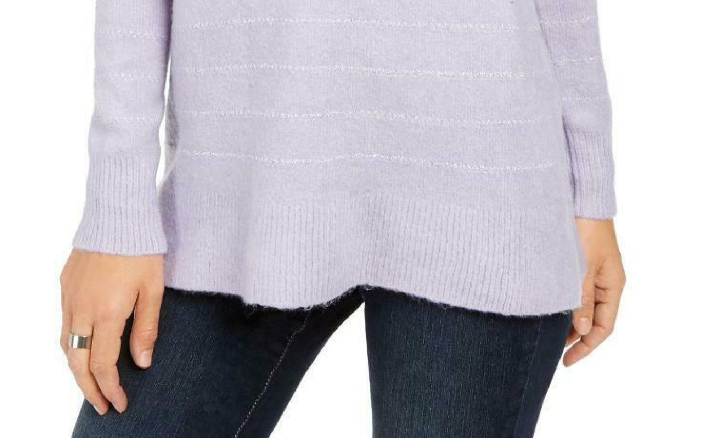 Style & Co Women's Lurex Cowl-Neck Sweater Purple Size Medium