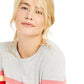 Charter Club Women's Shoulder Button Striped Sweater Silver Tin Cmb Size Extra Large