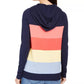 Charter Club Women's Striped Hooded Sweater Blue Size Large