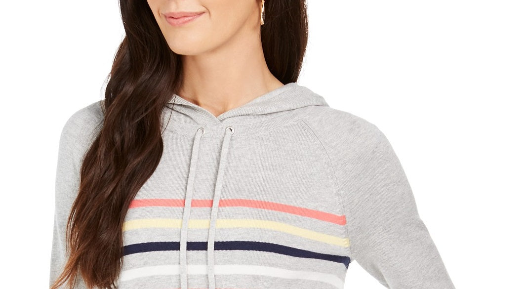 Charter Club Women's Striped Hooded Sweater Gray Size Small