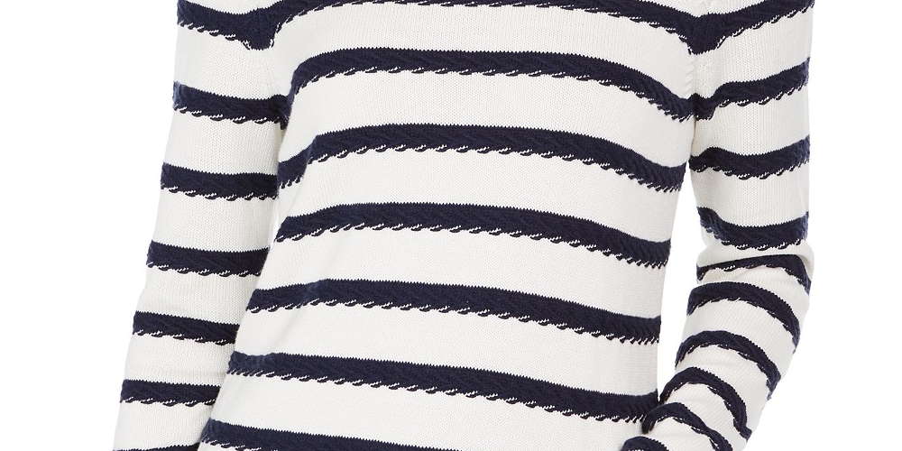 Charter Club Women's Button-Shoulder Striped Top White Size Small