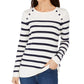 Charter Club Women's Button-Shoulder Striped Top White Size 2 Extra Large