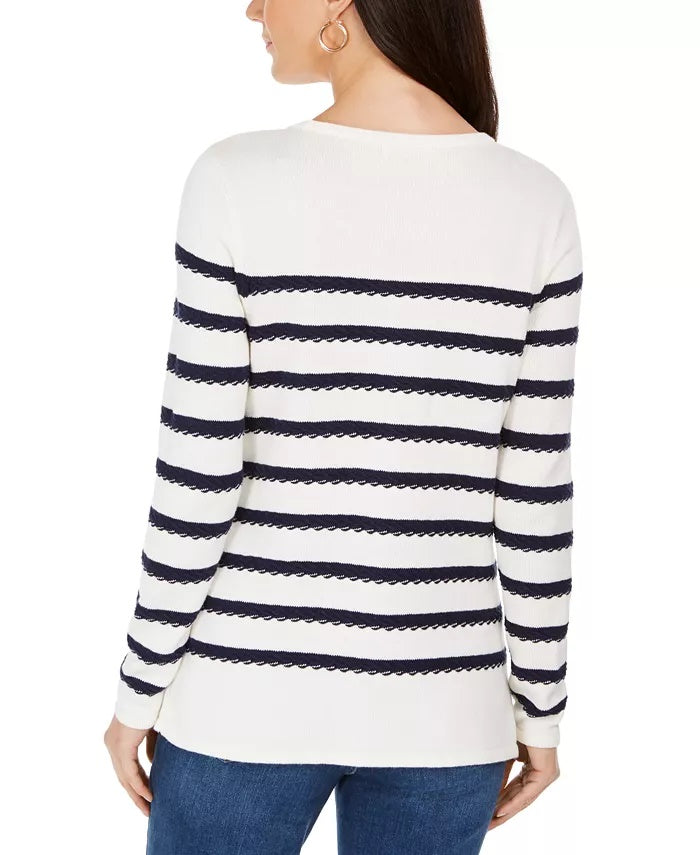 Charter Club Women's Button-Shoulder Striped Top White Size 2 Extra Large