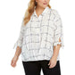 Alfani Women's Plus Printed Tie-Sleeve Top White Size 1X
