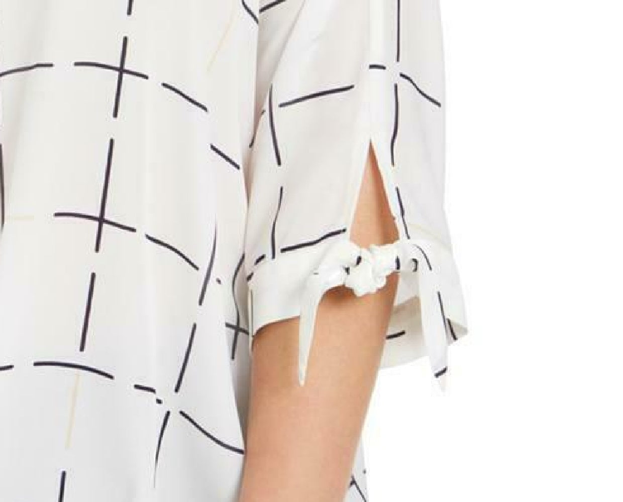 Alfani Women's Plus Printed Tie-Sleeve Top White Size 1X