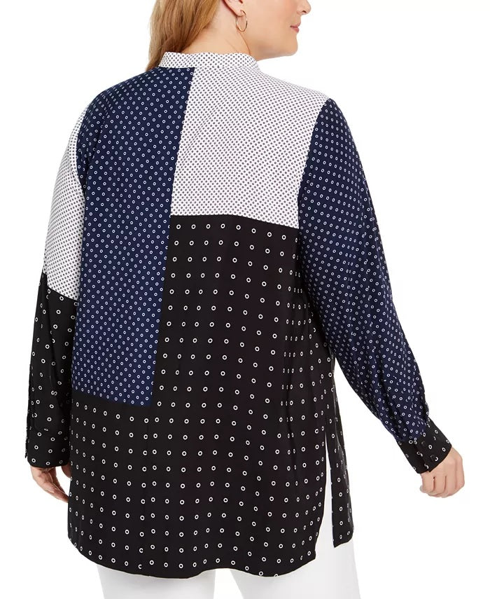 Alfani Women's Plus Size Mixed-Print Tunic Top  Black Size Extra Large