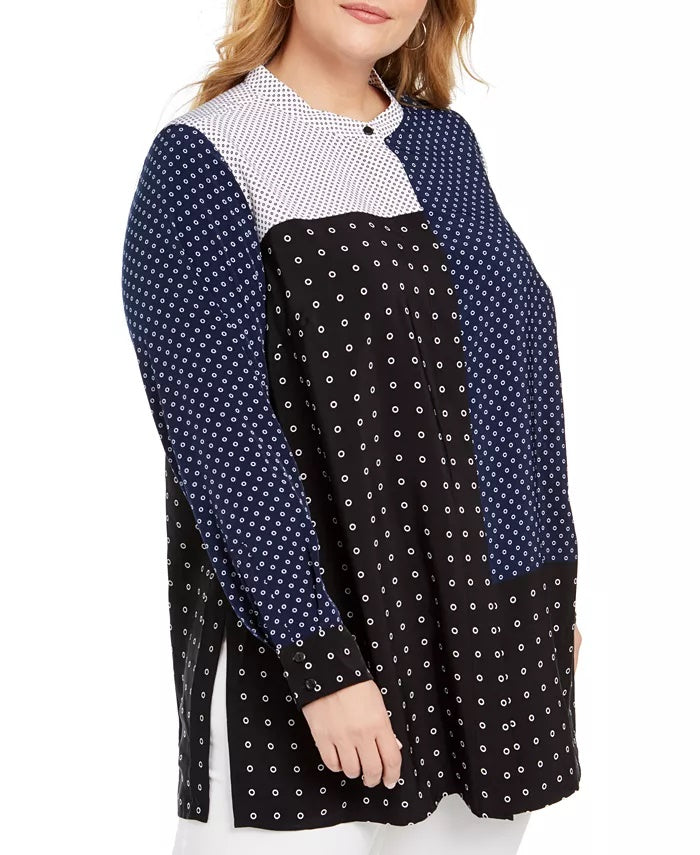 Alfani Women's Plus Size Mixed-Print Tunic Top Black Size 2 Extra Large