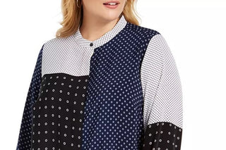 Alfani Women's Plus Size Mixed-Print Tunic Top  Linear Rings Size OX