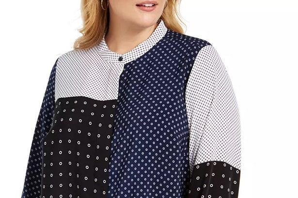 Alfani Women's Plus Size Mixed-Print Tunic Top Linear Rings Size OX