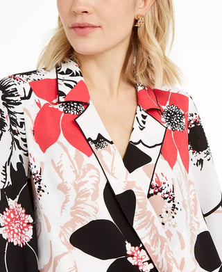 Alfani Women's Petite Printed Piped Surplice Top White Size Petite