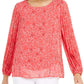 Alfani Women's Printed Pleated-Sleeve Top Pink Size Small