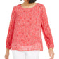 Alfani Women's Printed Pleated-Sleeve Top Pink Size Medium