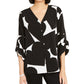 Alfani Women's Heart-Print Gathered-Sleeve Shirt Black Size Small