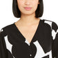 Alfani Women's Heart-Print Gathered-Sleeve Shirt Black Size Small