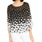Alfani Women's Heart-Print Angel-Sleeve Top Black Size Small