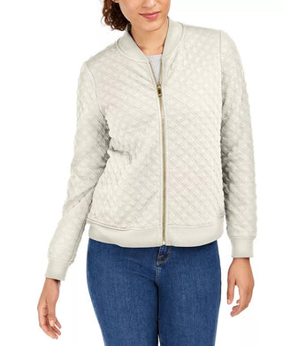Charter Club Women's Textured Knit Bomber Jacket Med Gray Size Extra Large