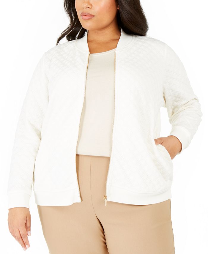 Charter Club Women's Textured Knit Bomber Jacket White Size Medium