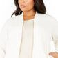Charter Club Women's Textured Knit Bomber Jacket White Size Medium