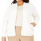 Charter Club Women's Textured Knit Bomber Jacket White Size Extra Large