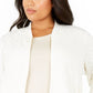 Charter Club Women's Textured Knit Bomber Jacket White Size Extra Large