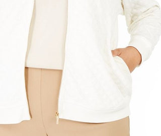 Charter Club Women's Textured Knit Bomber Jacket White Size Extra Large