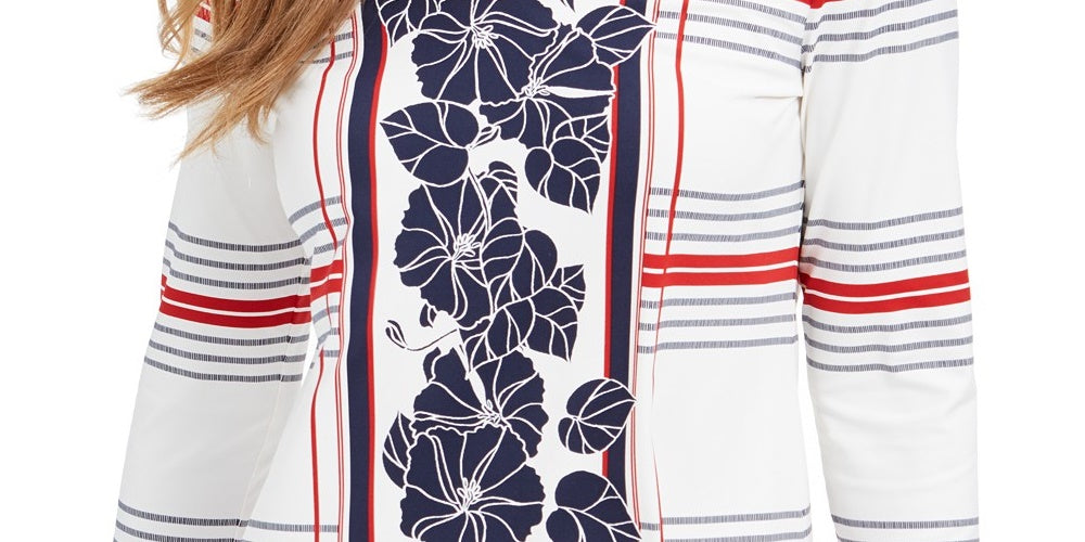 Charter Club Women's Mixed-Print V-Neck Tunic White Size Small