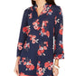 Charter Club Women's Floral Print Split-Neckline Tunic Intrpd Blue Cmb Size Extra Small
