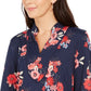Charter Club Women's Floral Print Split-Neckline Tunic Intrpd Blue Cmb Size Extra Small