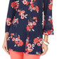 Charter Club Women's Floral Print Split-Neckline Tunic Intrpd Blue Cmb Size Extra Small