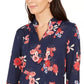 Charter Club Women's Floral Print Split-Neckline Tunic Blue Size Medium