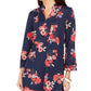 Charter Club Women's Floral Print Split-Neckline Tunic  Blue Size Small