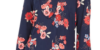 Charter Club Women's Floral Print Split-Neckline Tunic  Blue Size Small