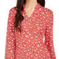 Charter Club Women's Floral Print Split-Neck Tunic  Medium Red Size Small