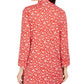Charter Club Women's Floral Print Split-Neck Tunic  Medium Red Size Small