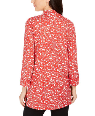 Charter Club Women's Floral Print Split-Neck Tunic  Medium Red Size Small
